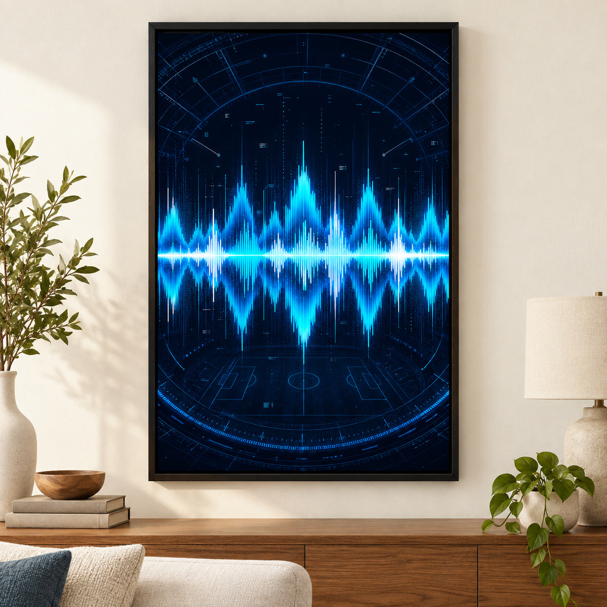 Blue Cyan Tech Soundwave Modern Canvas Painting Wall Decor | black_independent_close