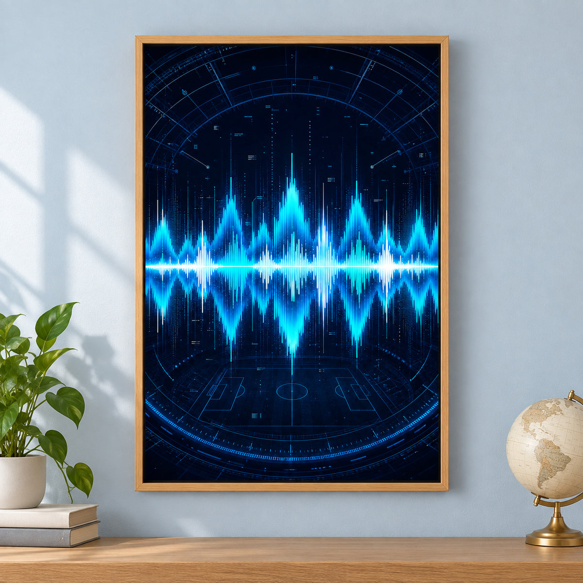 Blue Cyan Tech Soundwave Modern Canvas Painting Wall Decor | brown_independent_close