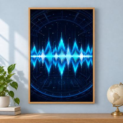 Blue Cyan Tech Soundwave Modern Canvas Painting Wall Decor | brown_independent_close
