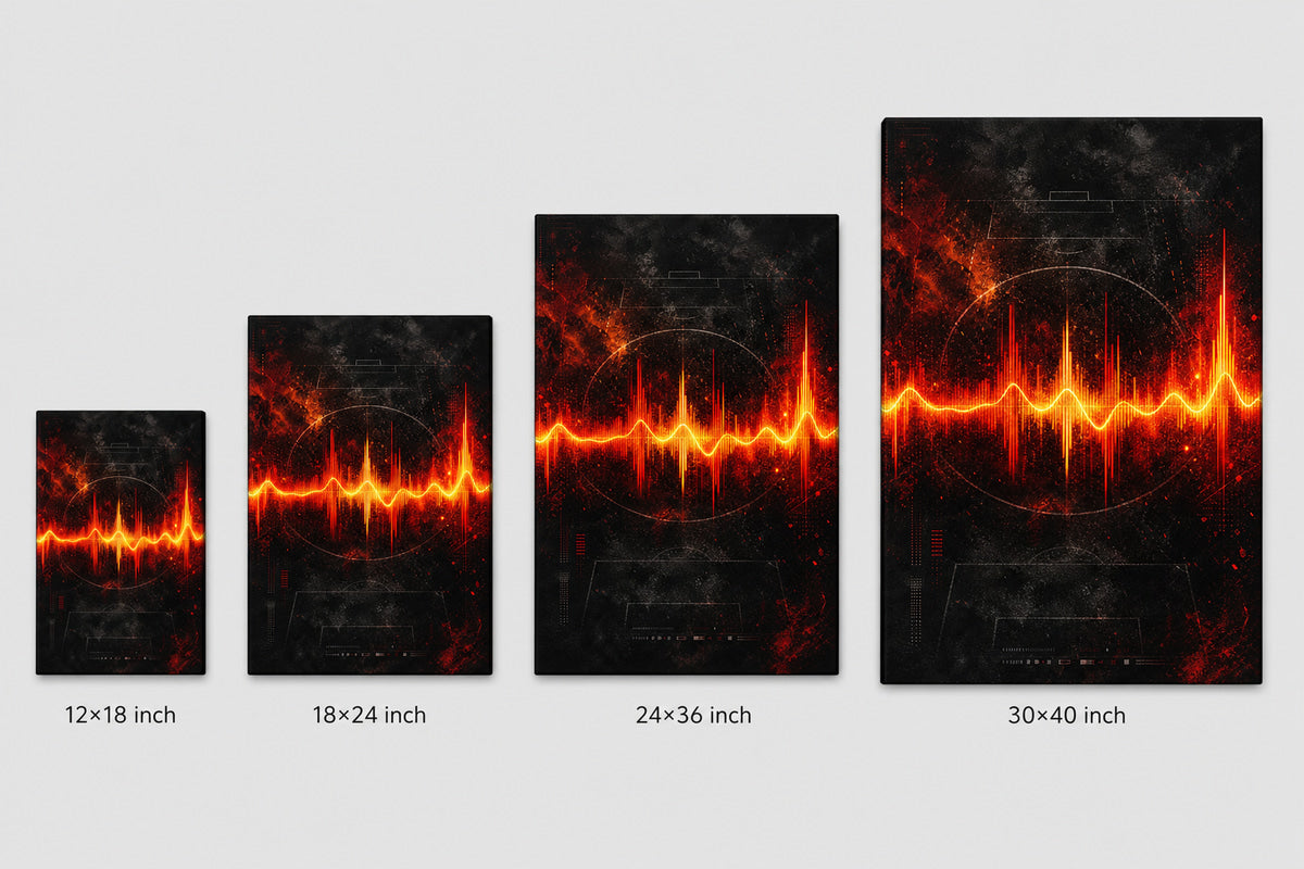 Red Orange Goal Pulse Soundwave Soccer Canvas Wall Art canvas size comparison