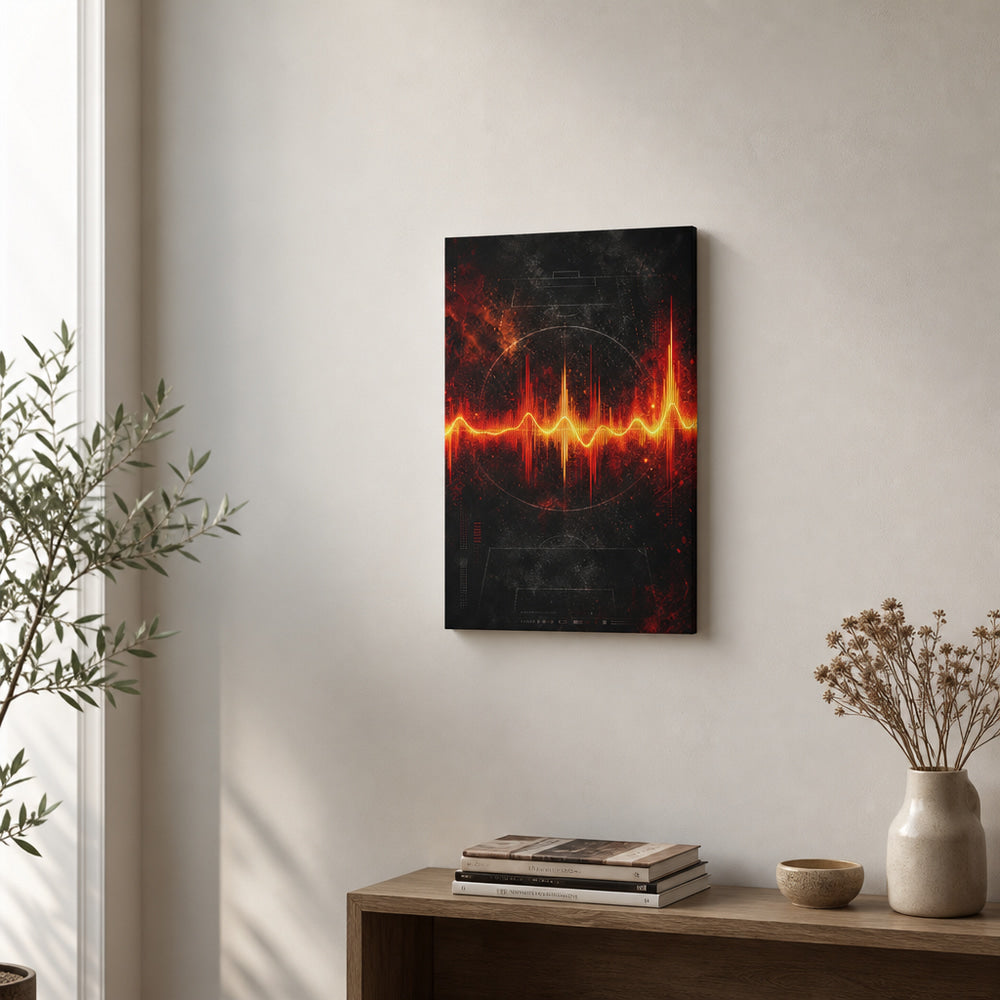 Red Orange Goal Pulse Soundwave Soccer Canvas Wall Art 12×18 inch thin wrapped canvas wall mockup