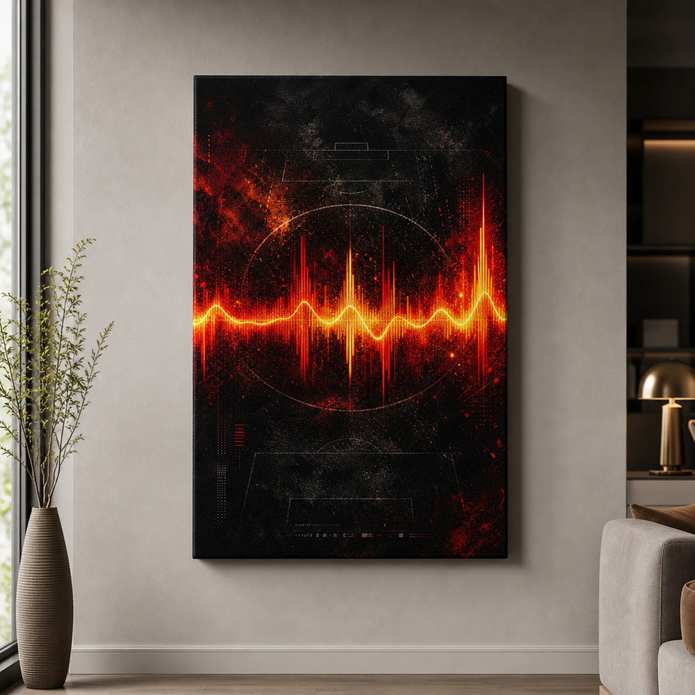 Red Orange Goal Pulse Soundwave Soccer Canvas Wall Art 24×36 inch wrapped canvas wall mockup