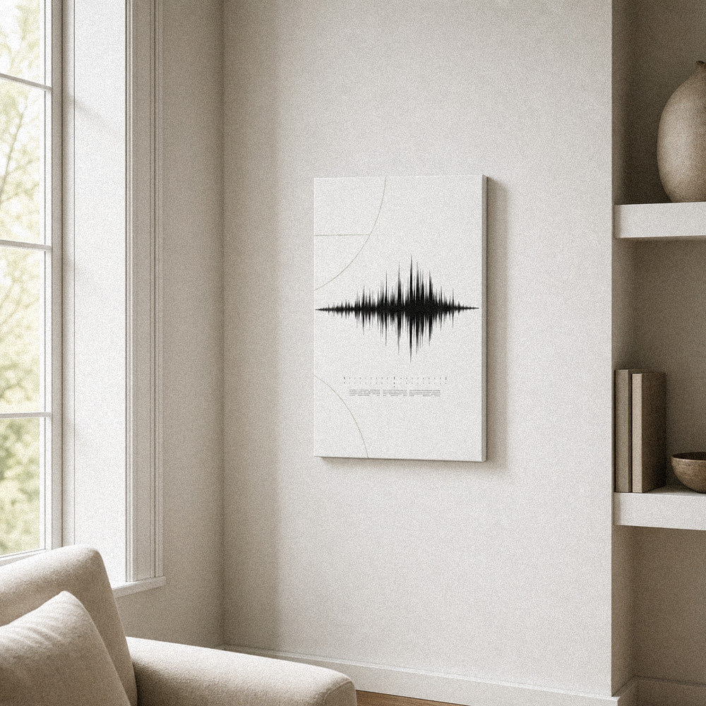 Minimal White Soundwave Soccer Canvas Wall Art 12×18 inch thin wrapped canvas wall mockup