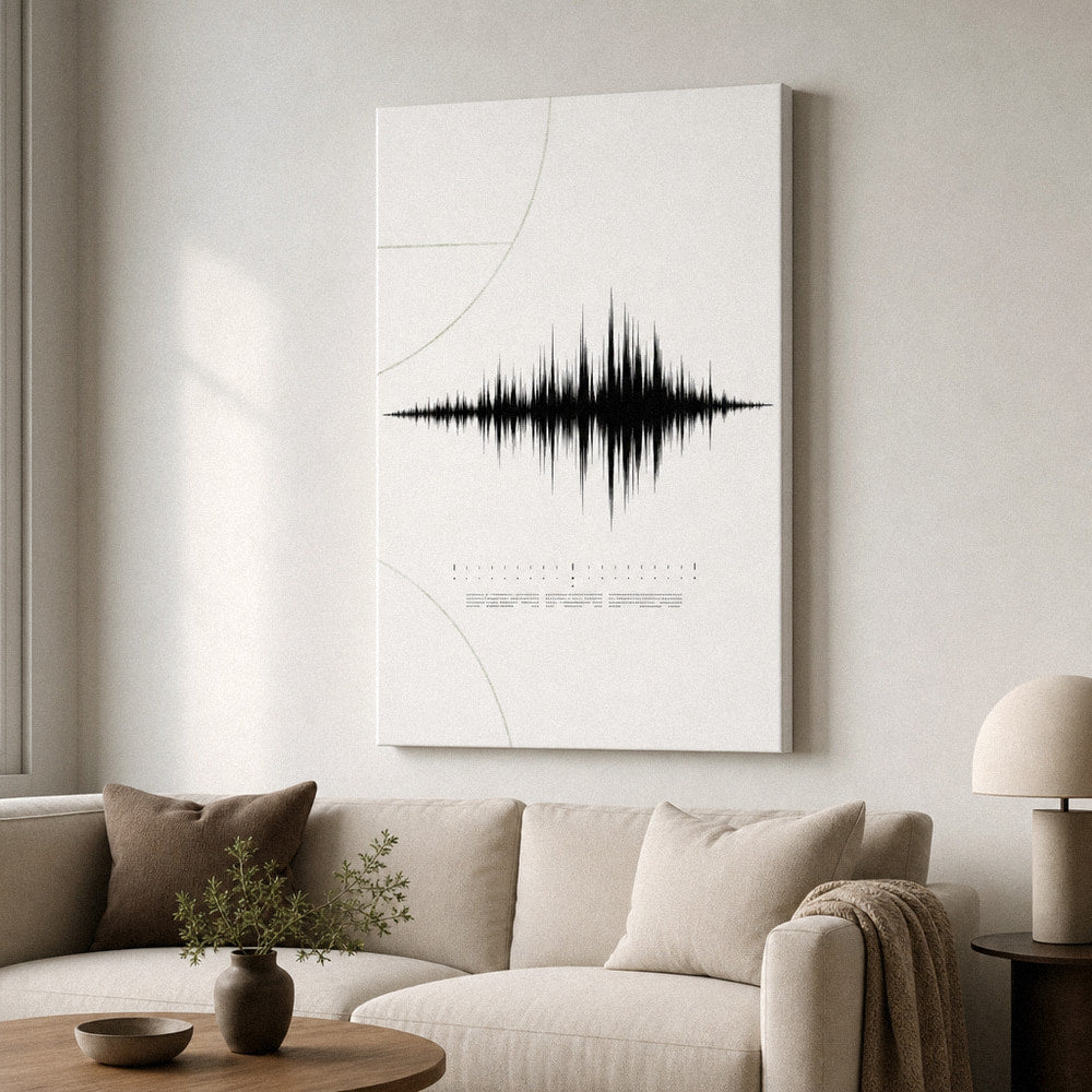 Minimal White Soundwave Soccer Canvas Wall Art 24×36 inch wrapped canvas wall mockup