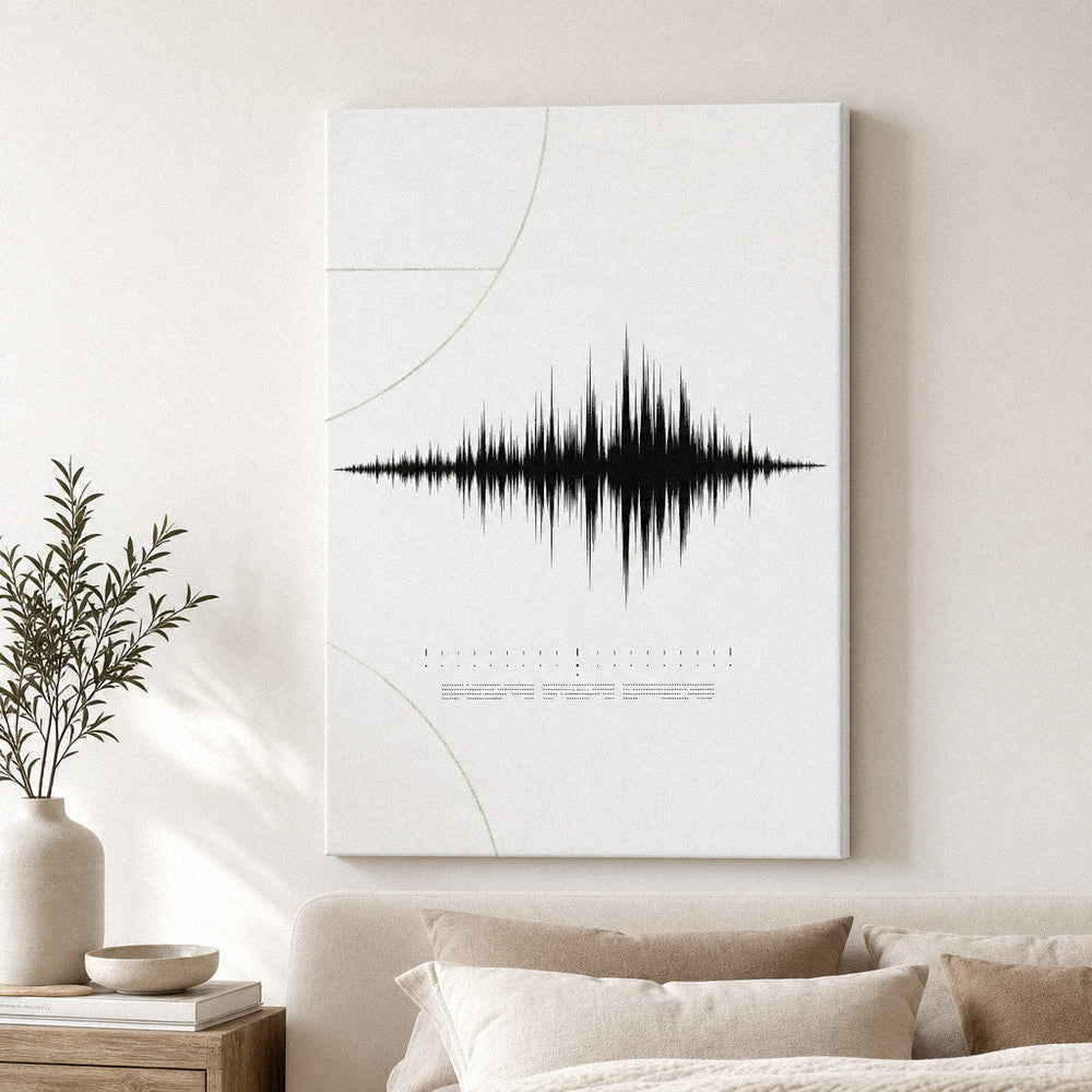 Minimal White Soundwave Soccer Canvas Wall Art 30×40 inch wrapped canvas wall mockup