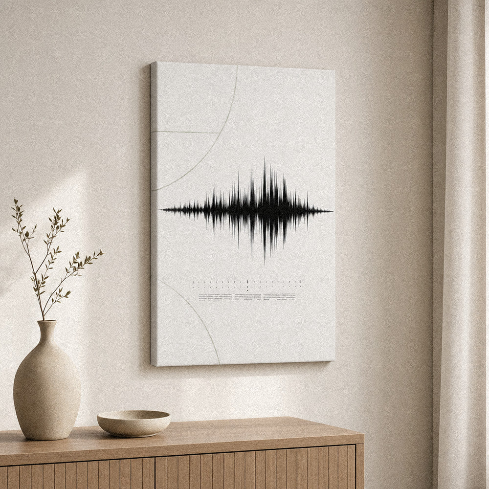 Minimal White Soundwave Soccer Canvas Wall Art wall mockup