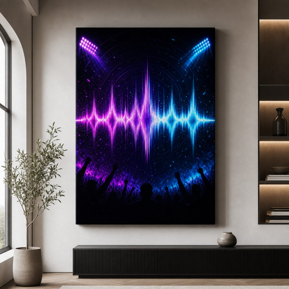 Ultraviolet Chant Soundwave Soccer Canvas Wall Art 24×36 inch wrapped canvas wall mockup