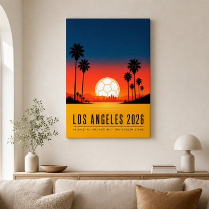 Los Angeles 2026 Golden Stage Soccer Canvas Wall Art 02 24×36 inch wrapped canvas wall mockup