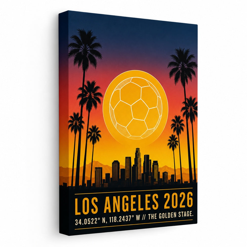 Los Angeles 2026 Golden Stage Soccer Canvas Wall Art 04 white background left-view wrapped canvas main image