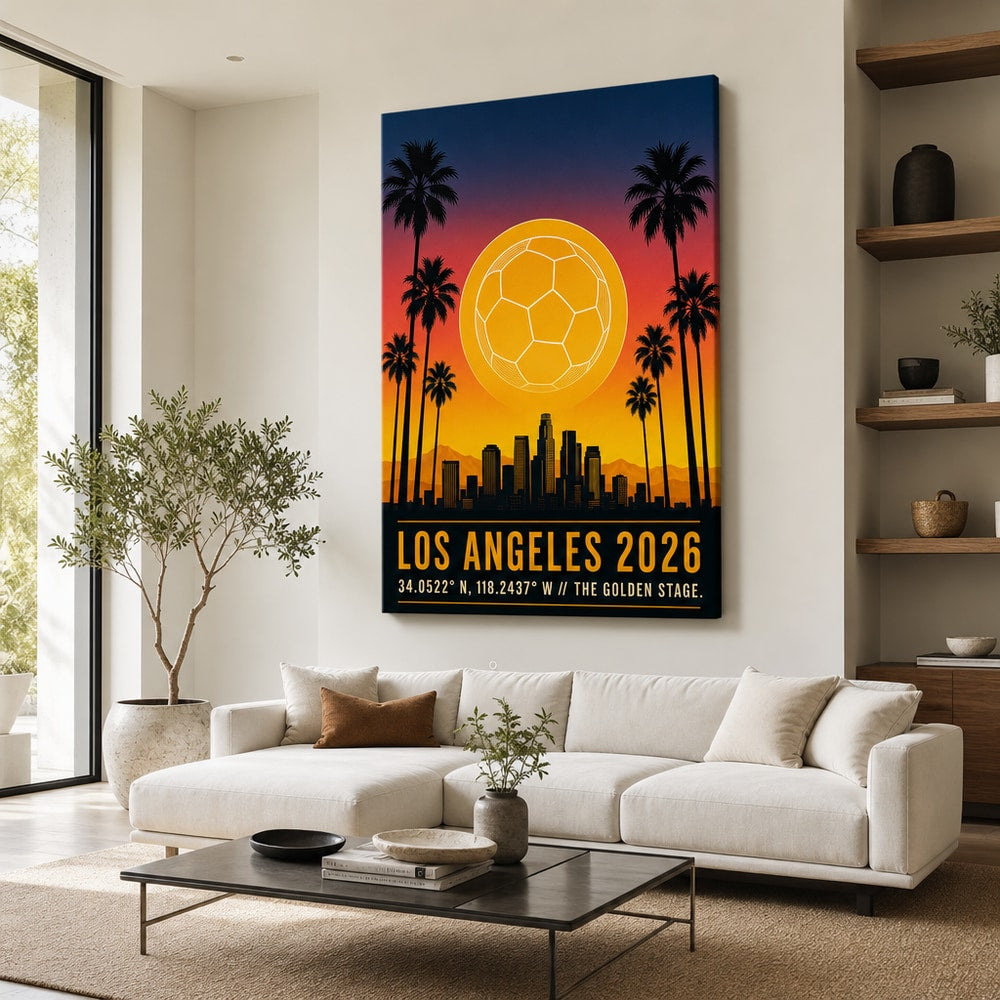 Los Angeles 2026 Golden Stage Soccer Canvas Wall Art 04 30×40 inch wrapped canvas wall mockup