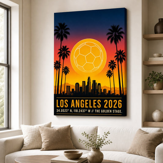 Los Angeles 2026 Golden Stage Soccer Canvas Wall Art 04 wall mockup