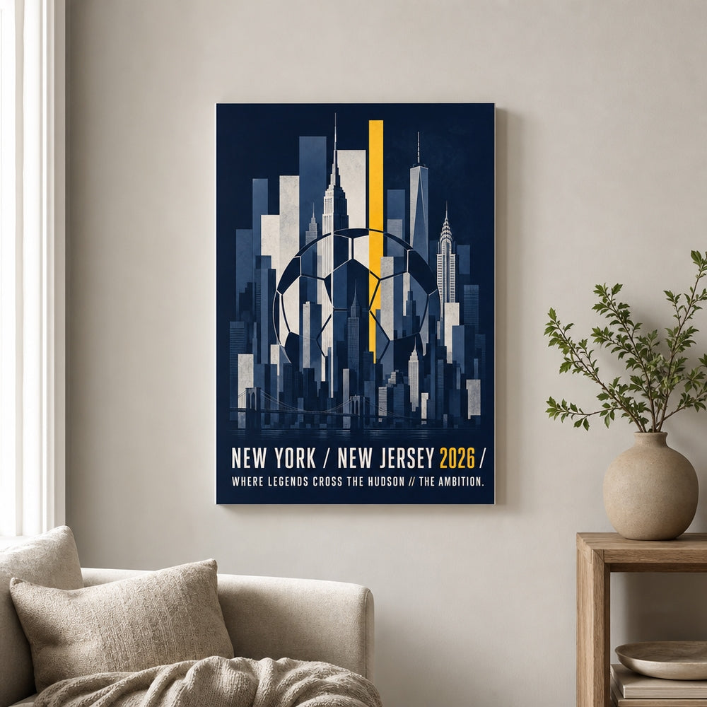 New York New Jersey 2026 Hudson Ambition Soccer Canvas Wall Art 03 12×18 inch thin wrapped canvas wall mockup