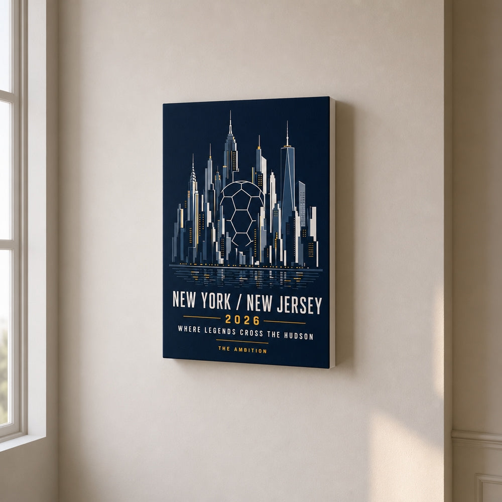 New York New Jersey 2026 Hudson Ambition Soccer Canvas Wall Art 04 12×18 inch thin wrapped canvas wall mockup