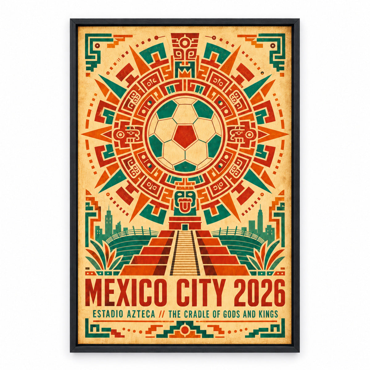 Mexico City Aztec Totem 01 Soccer Canvas Wall Art | black_sku