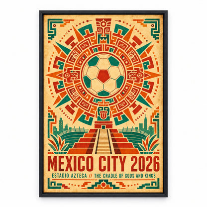 Mexico City Aztec Totem 01 Soccer Canvas Wall Art | black_sku
