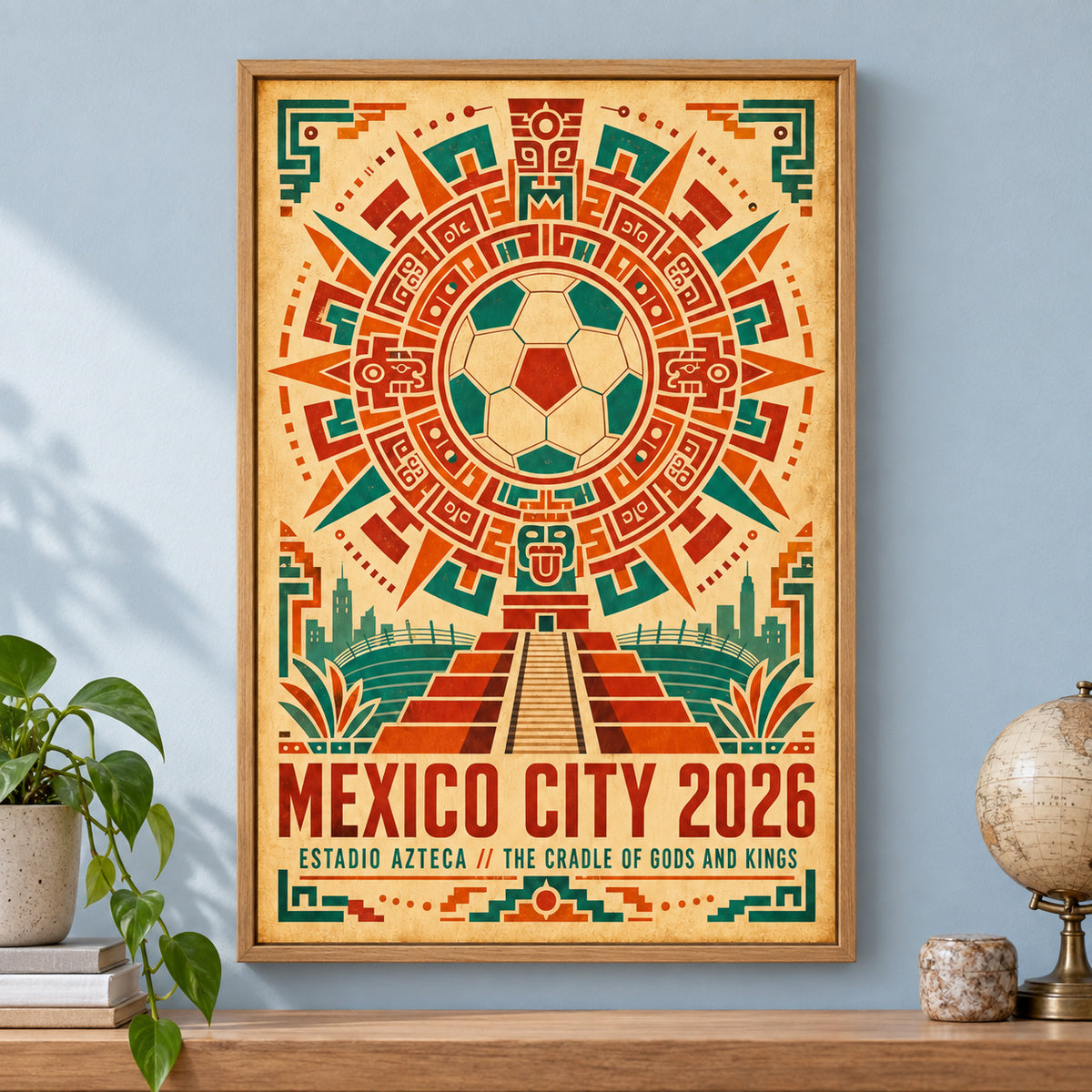 Mexico City Aztec Totem 01 Soccer Canvas Wall Art | brown_independent_close