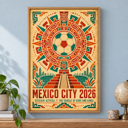 Mexico City Aztec Totem 01 Soccer Canvas Wall Art | brown_independent_close