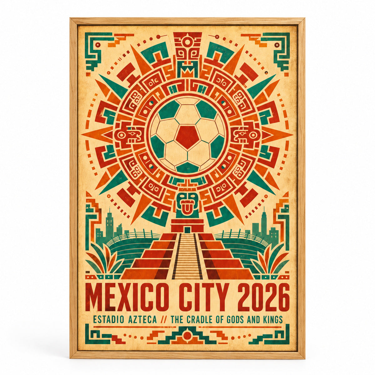 Mexico City Aztec Totem 01 Soccer Canvas Wall Art | brown_sku