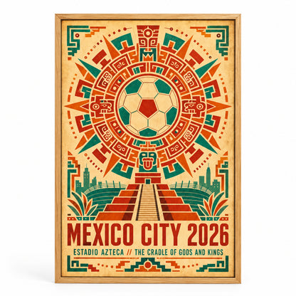 Mexico City Aztec Totem 01 Soccer Canvas Wall Art | brown_sku