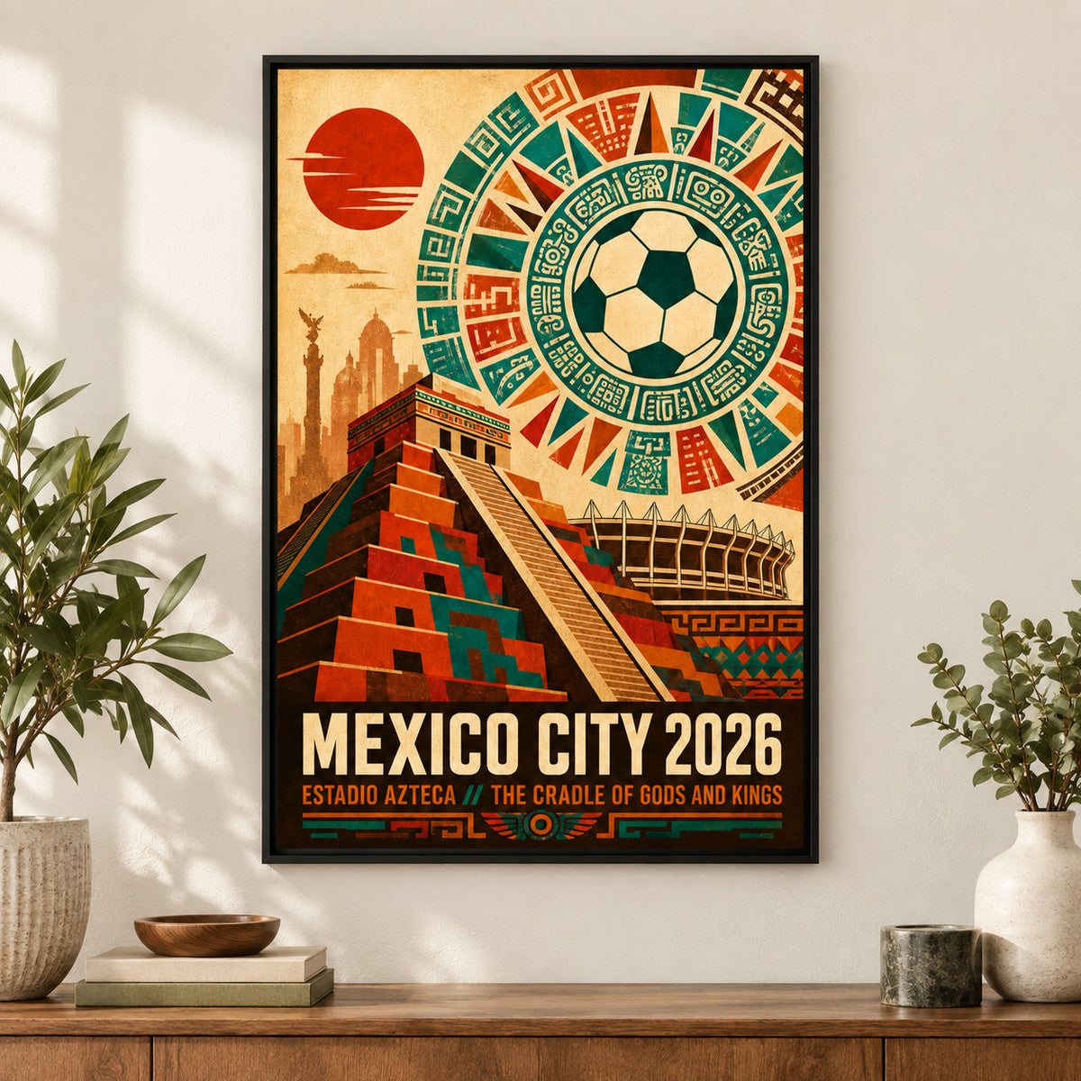 Mexico City Aztec Totem 02 Soccer Canvas Wall Art | black_independent_close