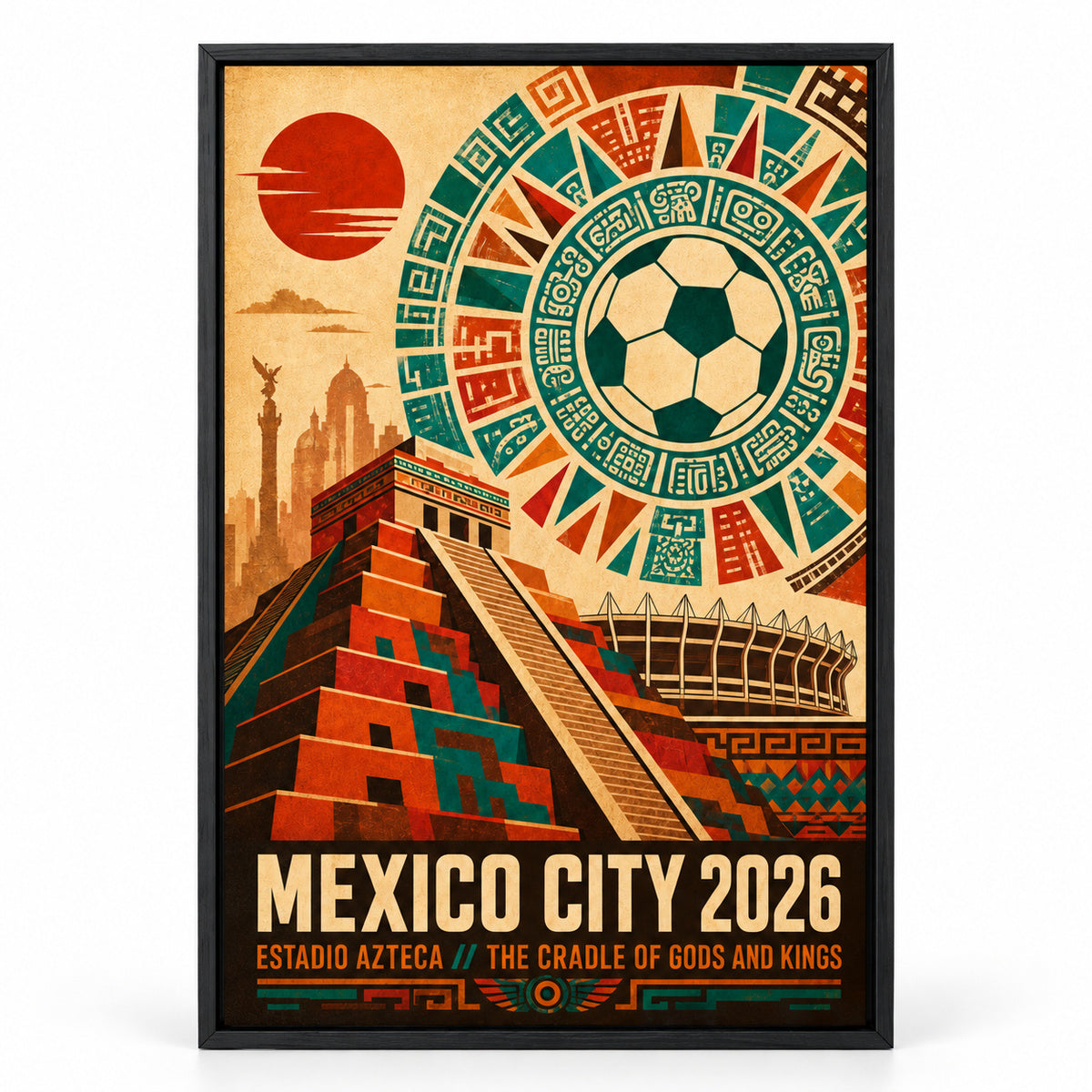 Mexico City Aztec Totem 02 Soccer Canvas Wall Art | black_sku