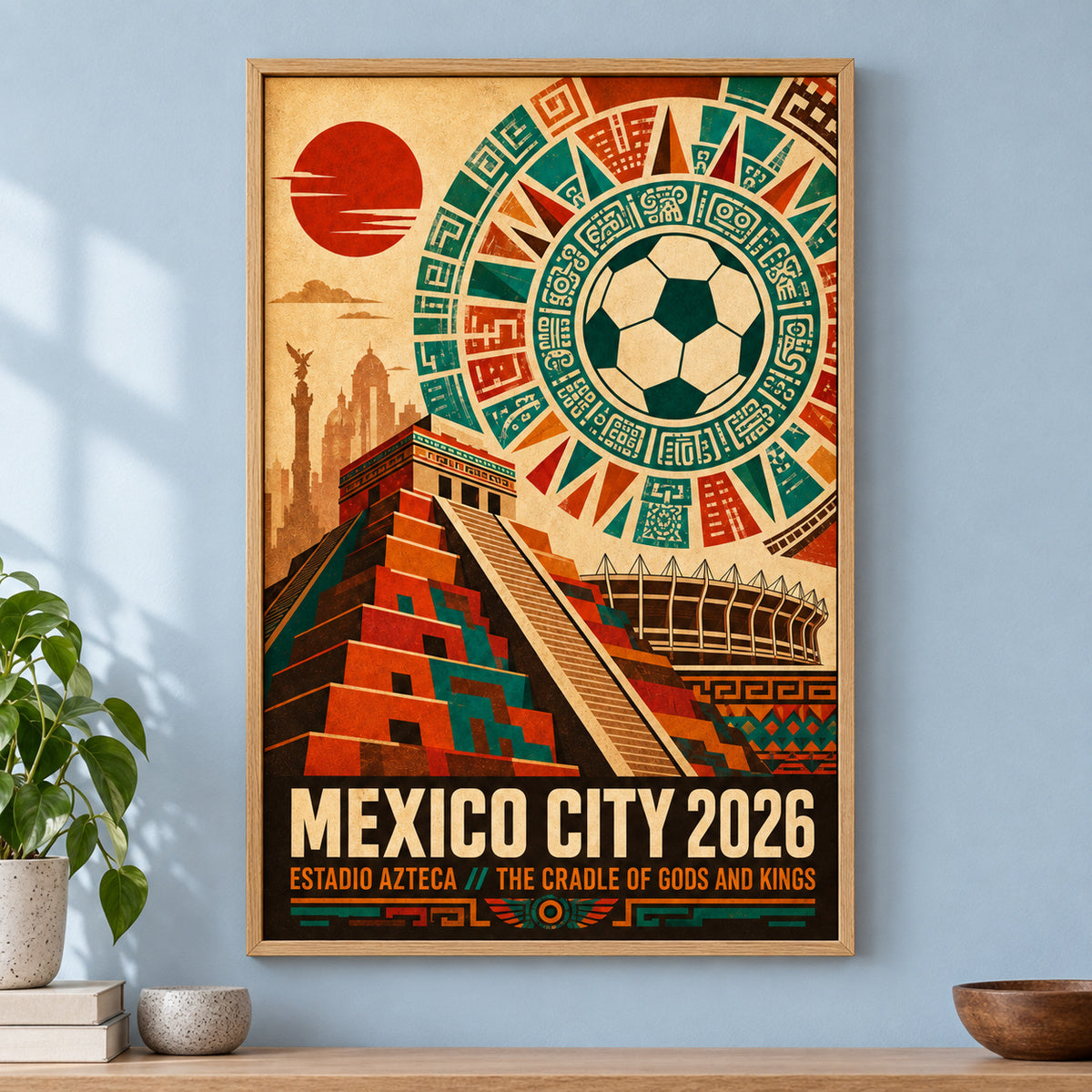 Mexico City Aztec Totem 02 Soccer Canvas Wall Art | brown_independent_close