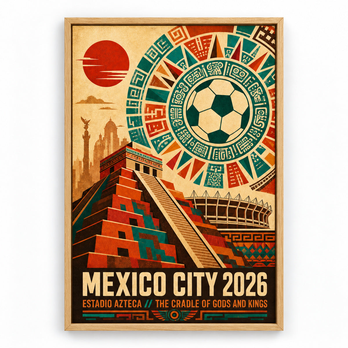 Mexico City Aztec Totem 02 Soccer Canvas Wall Art | brown_sku