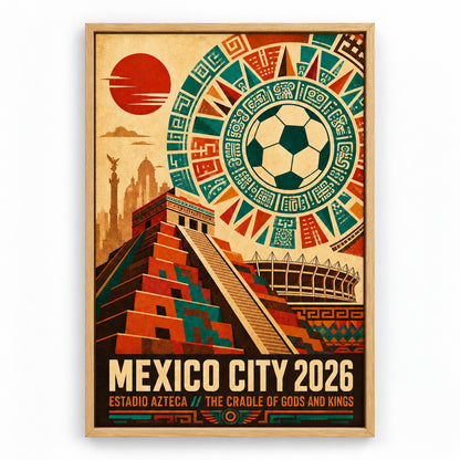 Mexico City Aztec Totem 02 Soccer Canvas Wall Art | brown_sku