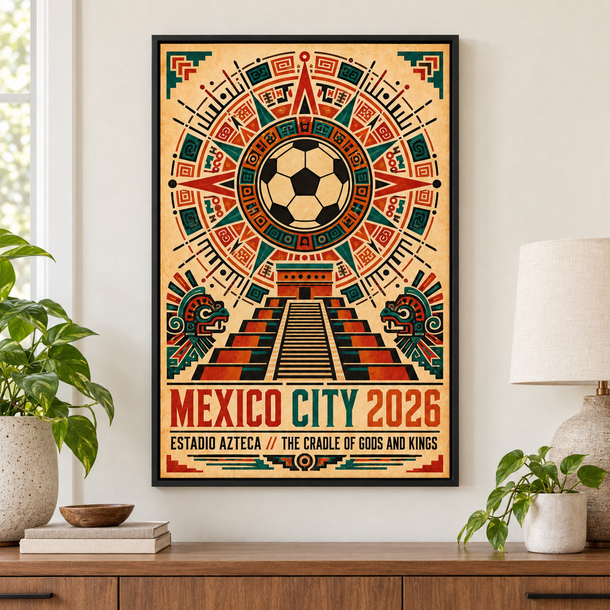 Mexico City Aztec Totem 03 Soccer Canvas Wall Art | black_independent_close
