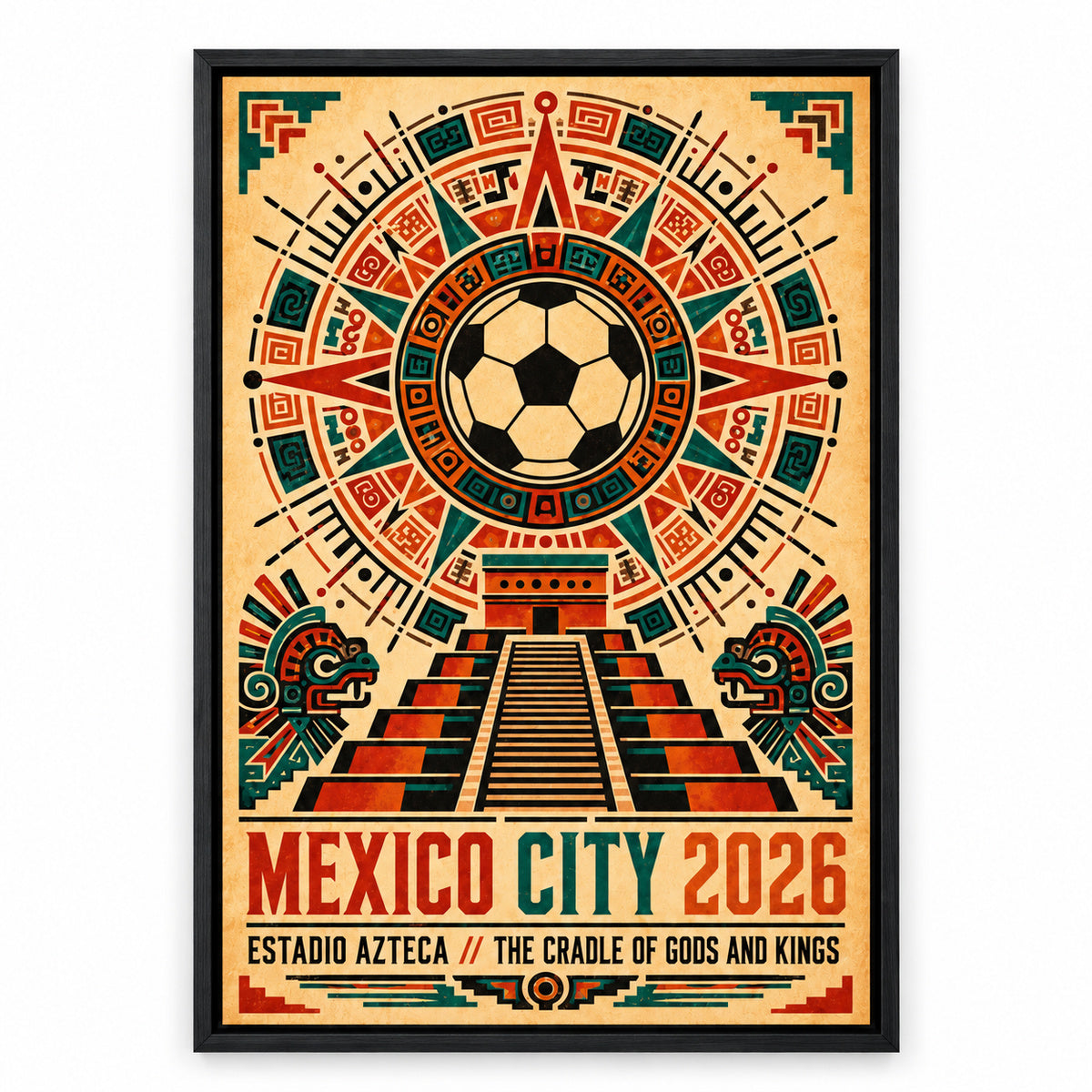 Mexico City Aztec Totem 03 Soccer Canvas Wall Art | black_sku
