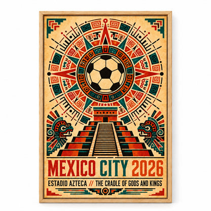 Mexico City Aztec Totem 03 Soccer Canvas Wall Art | brown_sku