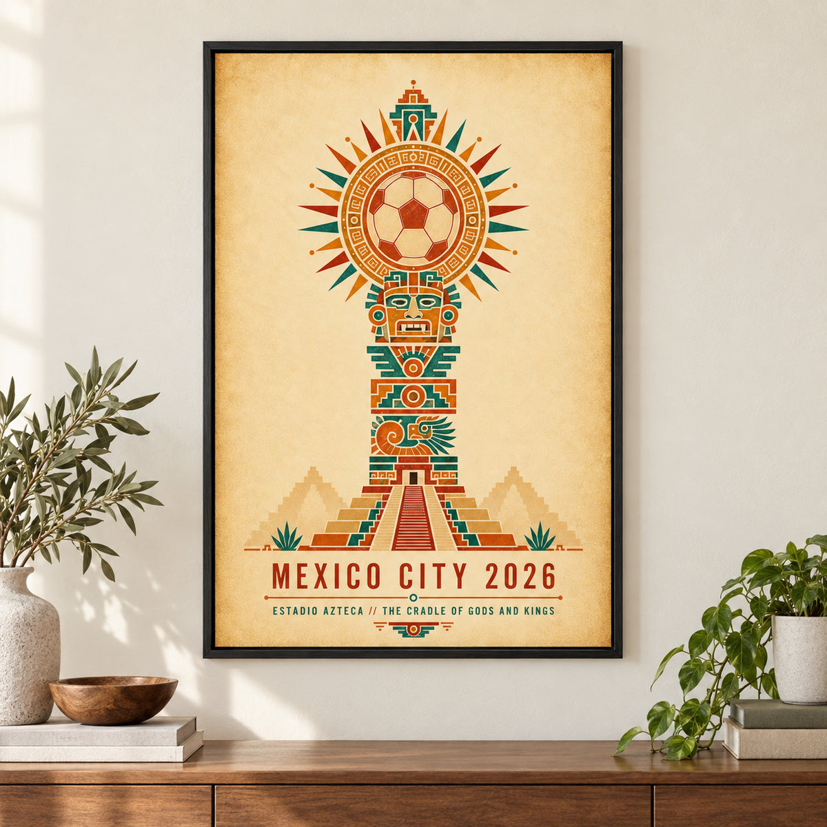 Mexico City Aztec Totem 04 Soccer Canvas Wall Art | black_independent_close