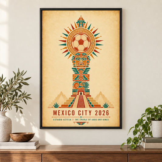 Mexico City Aztec Totem 04 Soccer Canvas Wall Art | black_independent_close