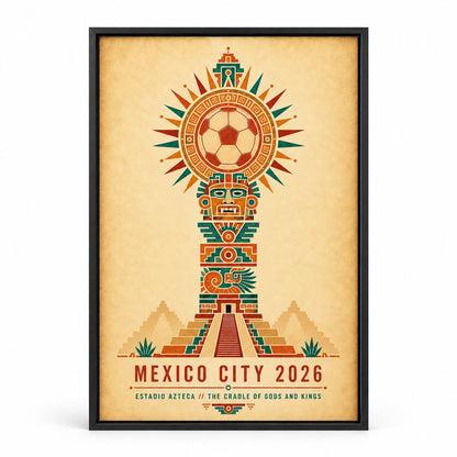 Mexico City Aztec Totem 04 Soccer Canvas Wall Art | black_sku