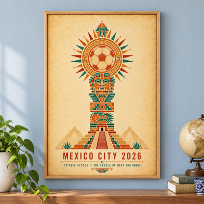 Mexico City Aztec Totem 04 Soccer Canvas Wall Art | brown_independent_close