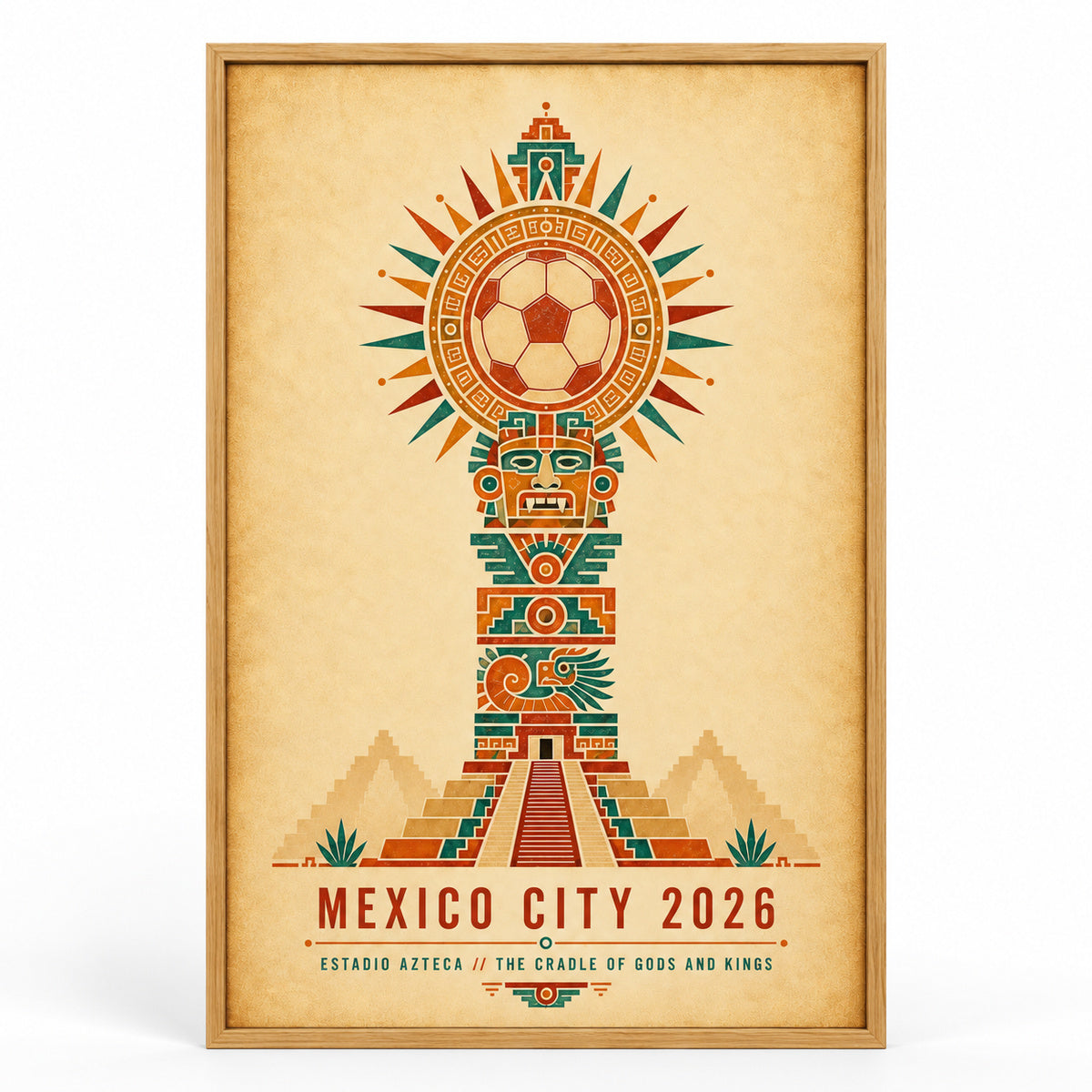 Mexico City Aztec Totem 04 Soccer Canvas Wall Art | brown_sku