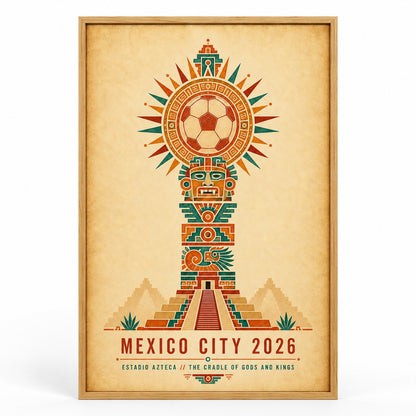 Mexico City Aztec Totem 04 Soccer Canvas Wall Art | brown_sku