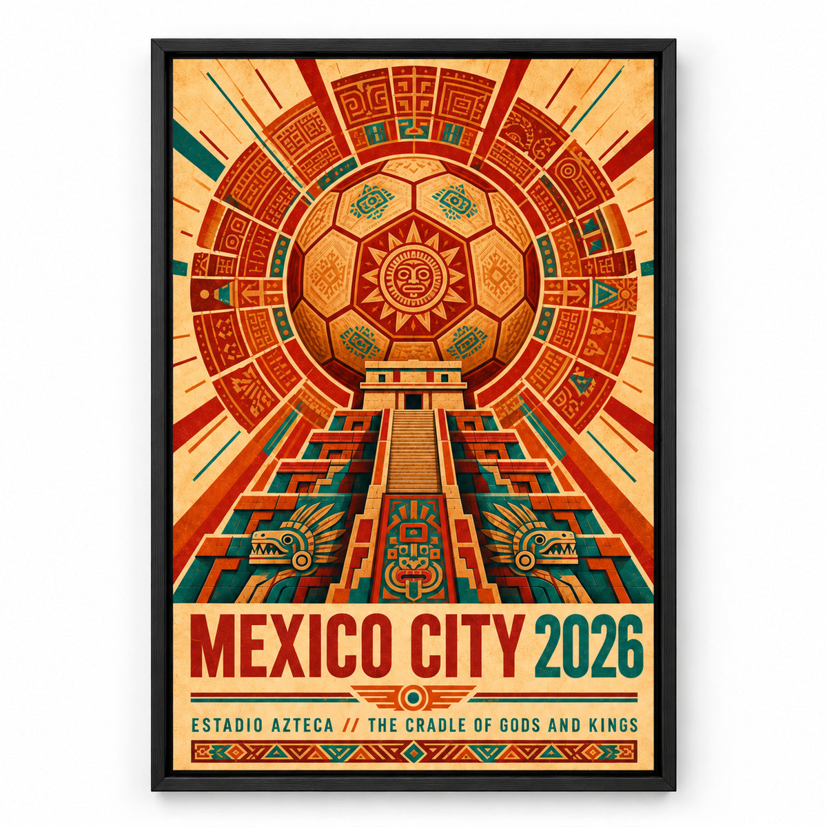 Mexico City Aztec Totem 05 Soccer Canvas Wall Art | black_sku