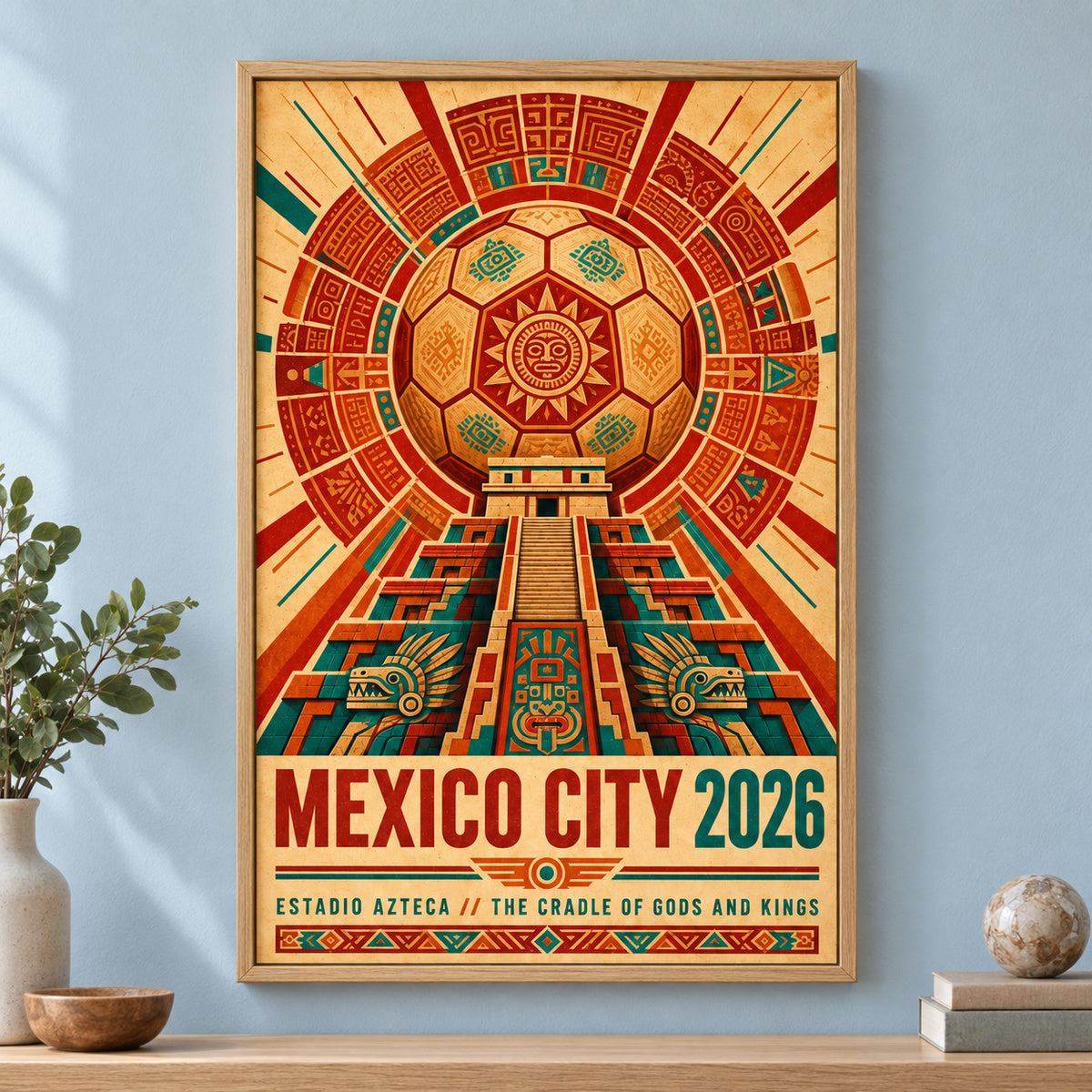 Mexico City Aztec Totem 05 Soccer Canvas Wall Art | brown_independent_close
