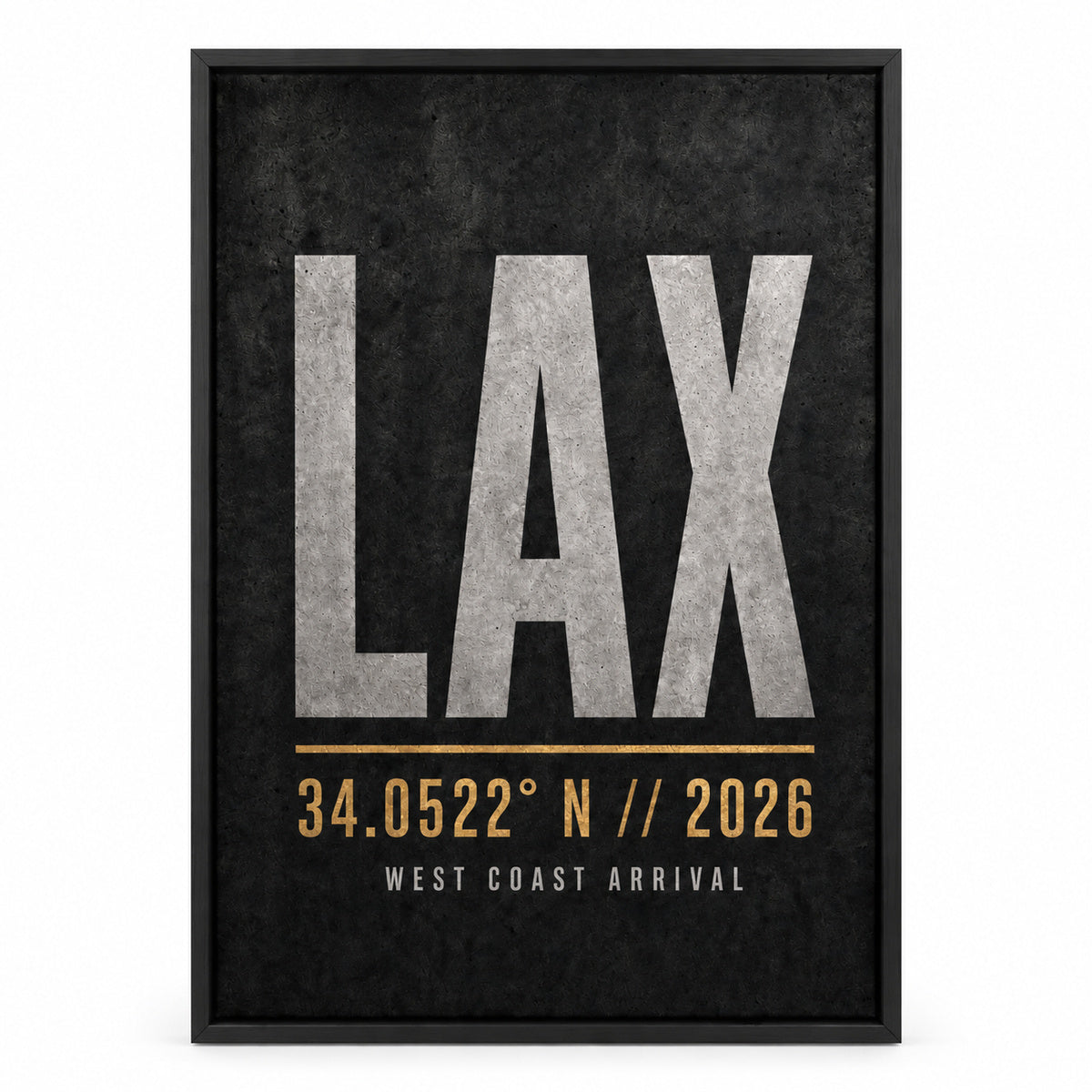 LAX Airport Code Coordinates Canvas Wall Art | black_sku