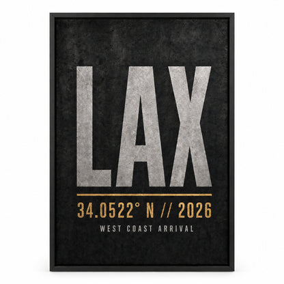 LAX Airport Code Coordinates Canvas Wall Art | black_sku