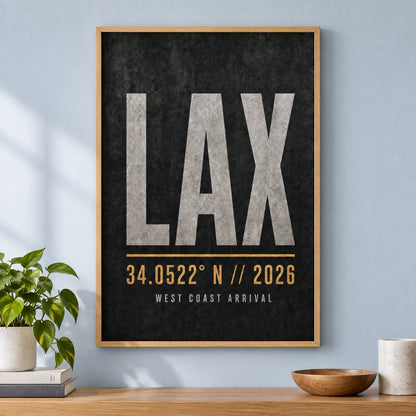 LAX Airport Code Coordinates Canvas Wall Art | brown_independent_close