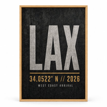 LAX Airport Code Coordinates Canvas Wall Art | brown_sku