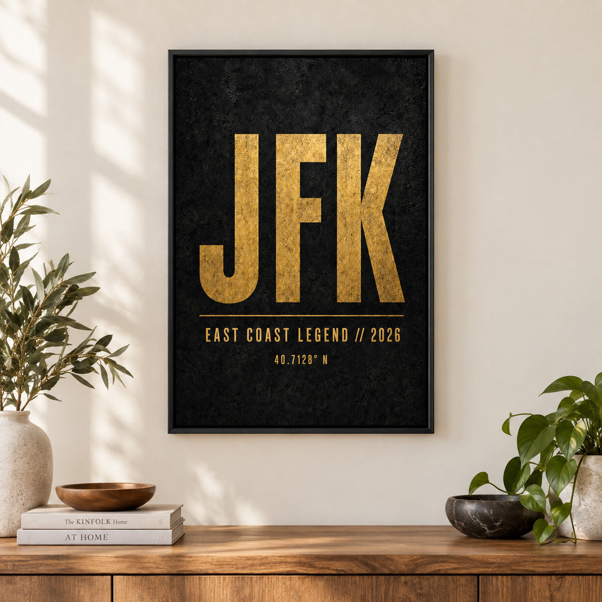 JFK Airport Code Coordinates Canvas Wall Art | black_independent_close