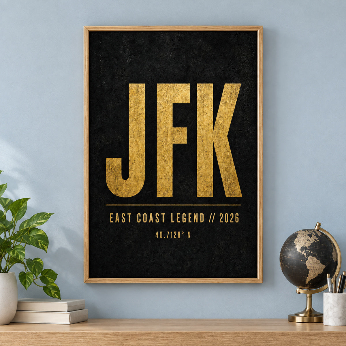 JFK Airport Code Coordinates Canvas Wall Art | brown_independent_close