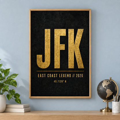 JFK Airport Code Coordinates Canvas Wall Art | brown_independent_close