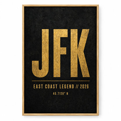JFK Airport Code Coordinates Canvas Wall Art | brown_sku