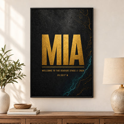 MIA Airport Code Coordinates Canvas Wall Art | black_independent_close