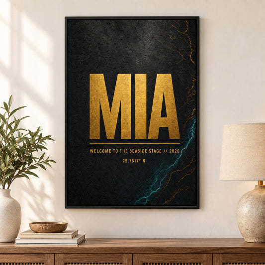 MIA Airport Code Coordinates Canvas Wall Art | black_independent_close