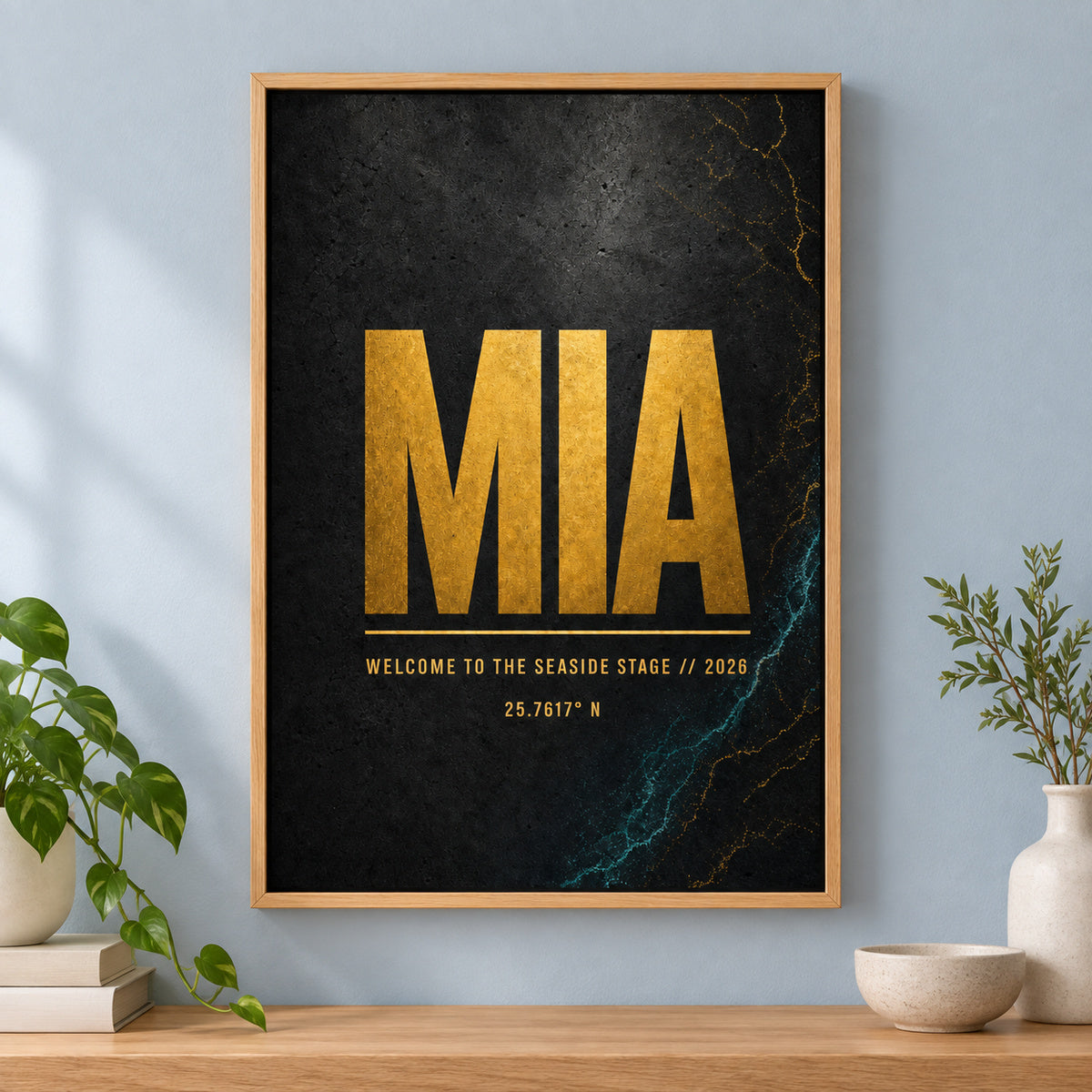 MIA Airport Code Coordinates Canvas Wall Art | brown_independent_close